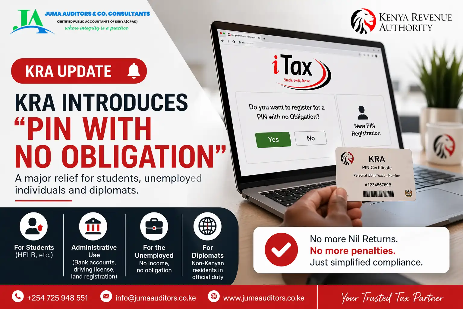 KRA Introduces “PIN with No Obligation” – What It Means for Taxpayers in Kenya